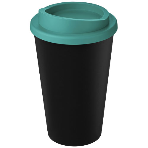 Gobelet publicitaire recyclé 350ml Americano® Noir et Bleu aqua